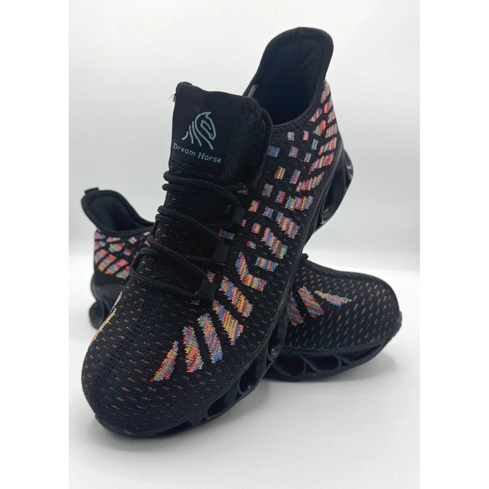 Dream Horse Mens Steel‎ Toe Safety Shoes Black Rainbow Knit Sneakers US 7.5 NEW